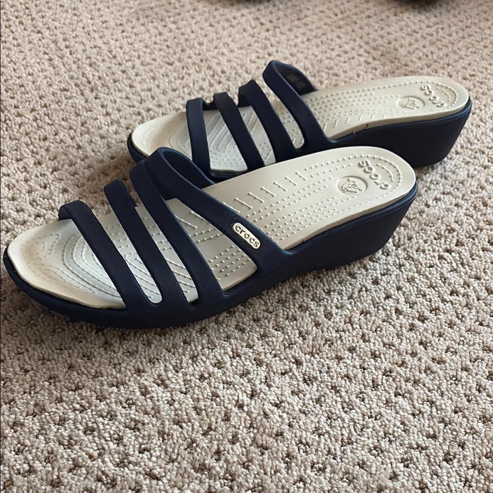 CROCS Navy and Cream Strappy Sandals